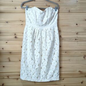 Lafayette 148 Dress Womens 10 Ivory Lace Knee Length Strapless Wedding